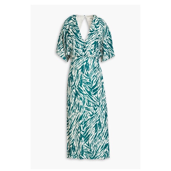 BA&SH Vee Wrap-effect Midi Lady Dress Size Small Green White NEW Animal Print - Picture 3 of 14